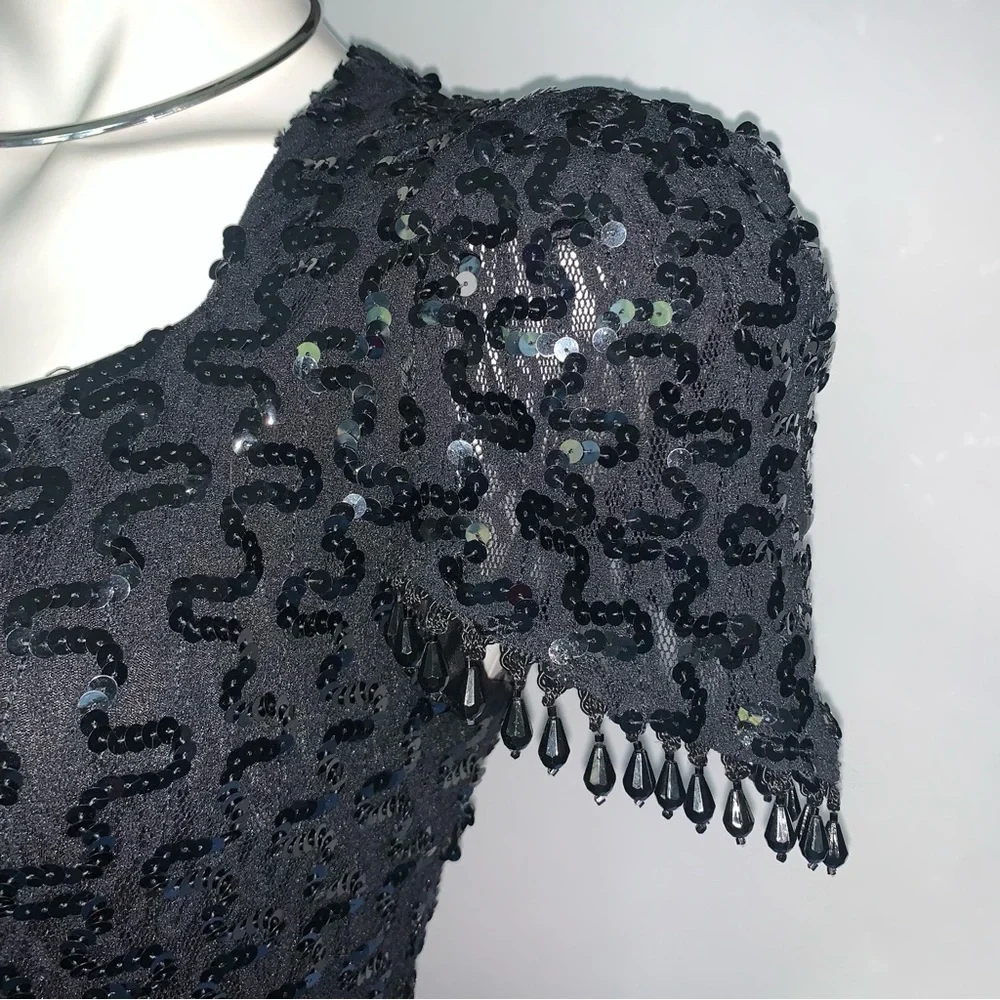 g l a m :: Vintage Glamorous Sequin Beaded Gatsby Dress - Picture 3 of 15